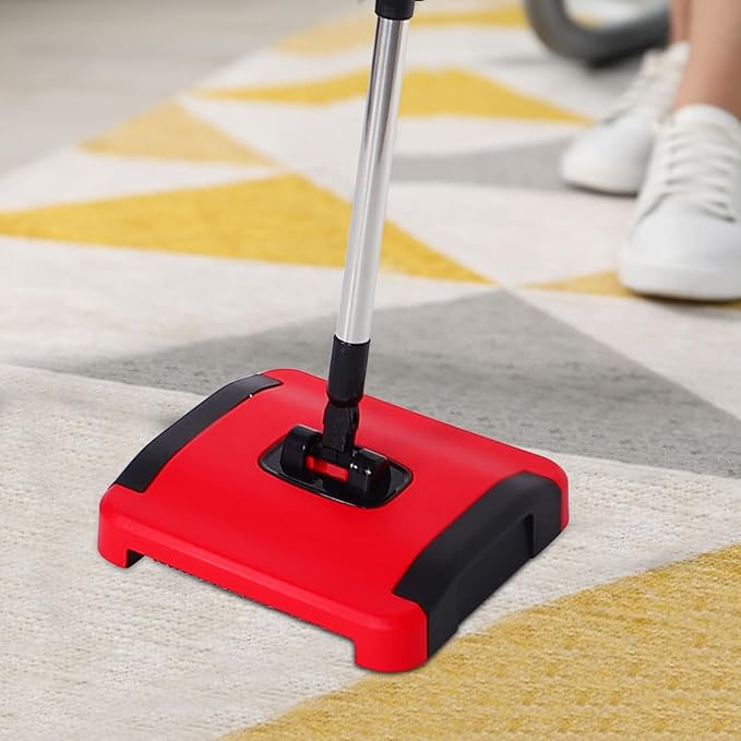 OUNONA Hand Push Floor Sweeper Manual Carpet Sweeper with Adjustable Height Multi-Surface Cleaning for Home Use Lightweight Handheld Carpet Cleaner with Stainless Steel and Pp Design
