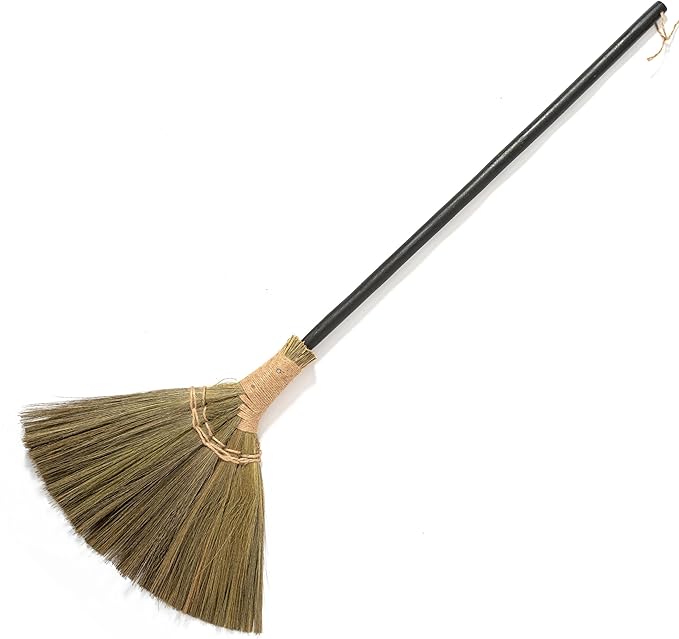 Vietnamese Broom 46.46inch Length - Brooms for Sweeping Indoor Outdoor - Black Long Wooden Handle Natural Soft Broom for Jumping, Weeding, Decoration