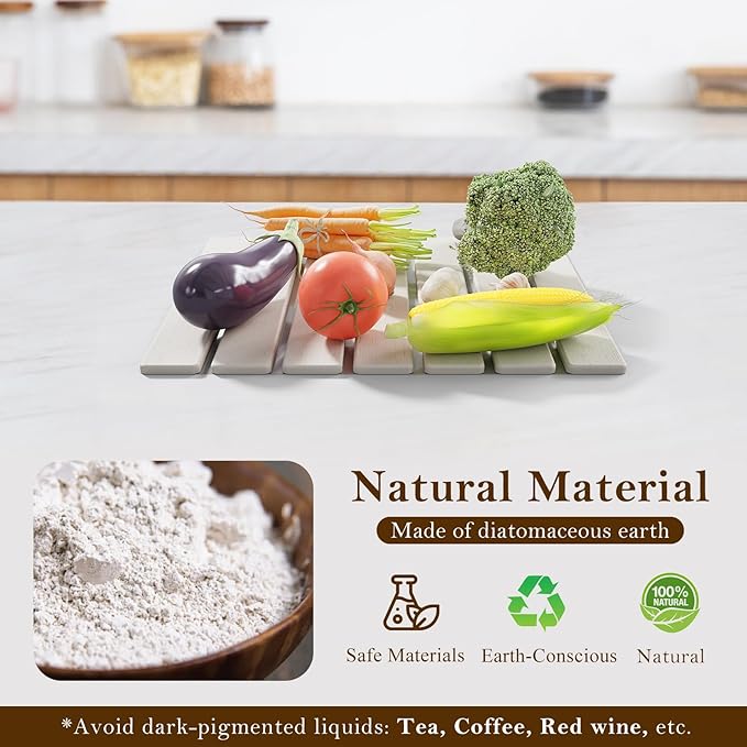 Large Stone Dish Drying Mats for Kitchen Counter,15.5“x 11.8”,Eco-Friendly,Foldable quick dry stone mat kitchen,Absorbent Diatomaceous Earth Mats for Dishes Bottles Cups Bathroom Any Countertop-white