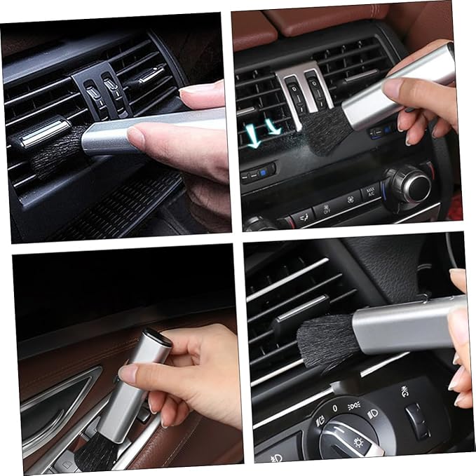 Yardwe Retractable Car Air Vent Cleaning Brush with Soft Bristles, Mini Gap Cleaning Tool for Automotive Air Conditioner and Interior Dust Removal, Portable Silver Car Care Accessory