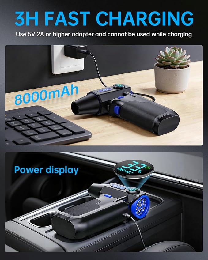 VICNOVA Compressed Air Duster, 150000RPM Cordless Electric Air Blower, 3-Speed Rechargeable Air Duster with LED Light for Computer, Laptop, Keyboard, Car Cleaning, Gifts for Dad Men