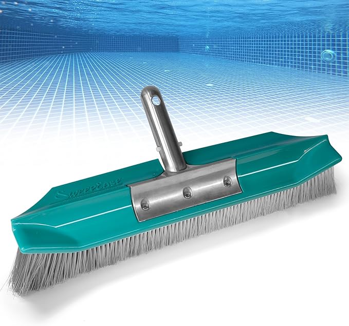 SweepEase® Swimming Pool Brush, 18" Pro Series Pool Brush, Durable Poly Bristles, Sticks to Walls and Floor Guaranteed, Green, Patented Design
