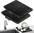 Silicone Dish Drying Mat for Kitchen Counter, Dish Drying Pad, Non-Slip Drain Pad with Built-in Drain, Heat Resistant Stone Drying Mat,Black-2pcs