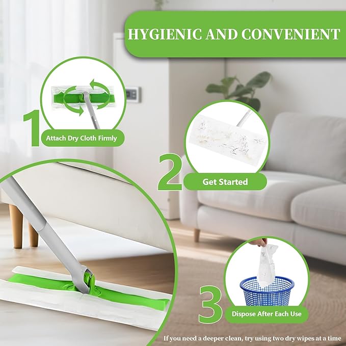 100 Count Dry Sweeping Cloths - Disposable Mop Pads Refills Compatible with 10-12 inch for Thin Mops for Floor Cleaning Dust and Hair(11.4 x 7.8 Inch)