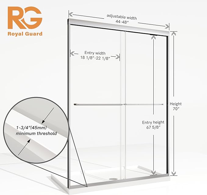 Shower Door,44-48" W x 70" H Semi-Frameless Double Sliding Shower Doors with 1/4'' (6mm) Clear SGCC Tempered Glass Shower Panel,Chrome Finish