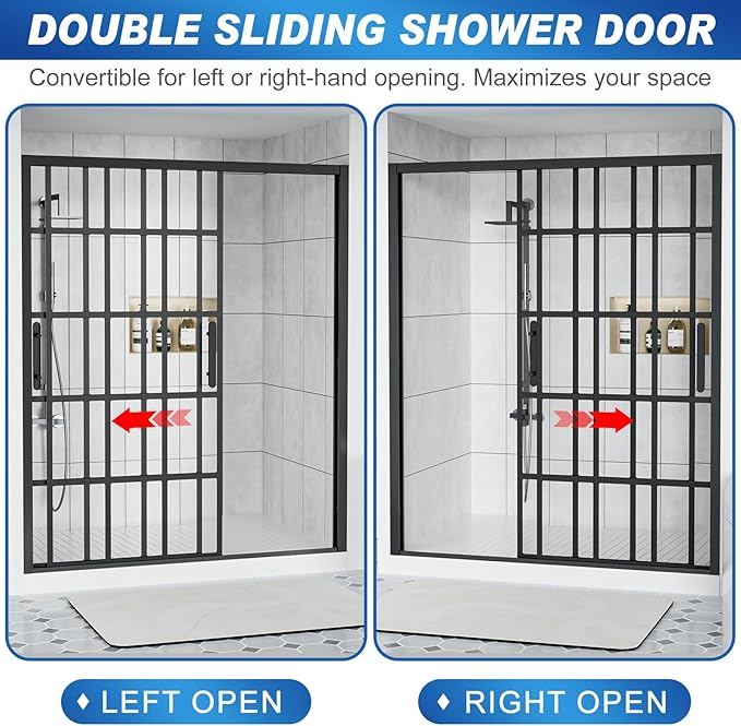 Shower Door, 60" W x 76" H 3/8" (10mm) Thick Framed Glass Shower Door with Explosion-Proof Film Nano Coating, Double Sliding Shower Doors for Walk in Shower,Stainless Steel Hardware