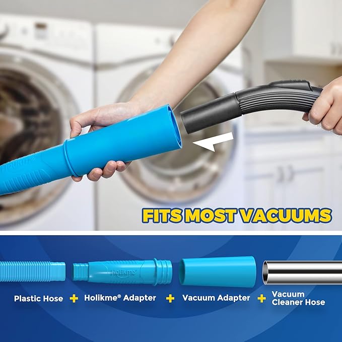 Holikme 2 Pieces Dryer Vent Cleaner Kit, Dryer Lint Vacuum Attachment and Flexible Dryer Lint Brush Vacuum Hose, Lint Remover, Refrigerator Coil Brush,Blue