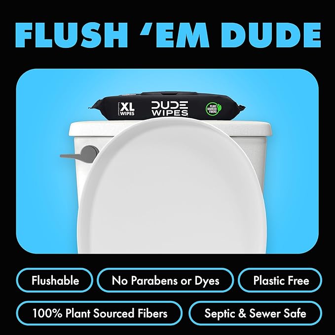 DUDE Wipes - Flushable Wipes Travel Package, Extra Large - Unscented - with Vitamin E & Aloe - Septic and Sewer Safe, 18 Count (Pack of 72)