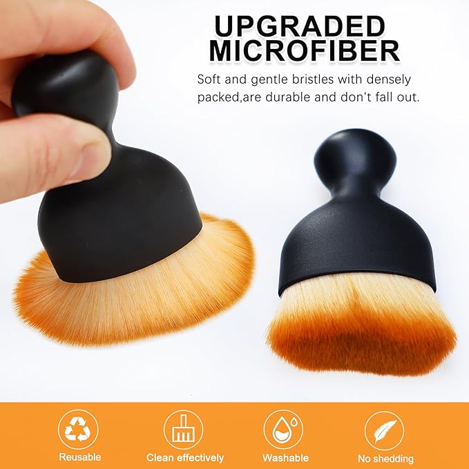 2 Pack Car Interior Detailing Soft Brush, Curved Design Dirt Dust Clean Brushes, Dust Collectors, Car Cleaning Brush with Cover