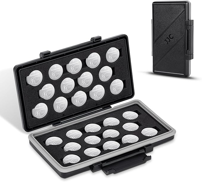 JJC CR1632/CR1620/CR1616 Battery Storage Case, Moisture-proof & Anti-shock & Anti-dust, Soft Foam Lining, Ergonomic Locking System, Compact & Lightweight