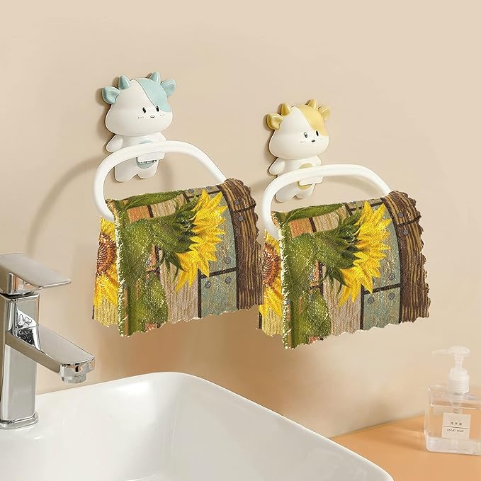 ALAZA Dish Towels Kitchen Cleaning Cloths Sunflower On Wooden Board Vintage Dish Cloths Super Absorbent Kitchen Towels Lint Free Bar Tea Soft Towel Kitchen Accessories Set of 6,11"x11"
