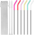 40 oz Stainless Metal Straws for 40 oz Stanley Tumbler, 6Pcs Reusable Straight Long Steel Straws with 12 Silicone Tips and 2 Straw Cleaning Brushes(6Color3, 40oz)