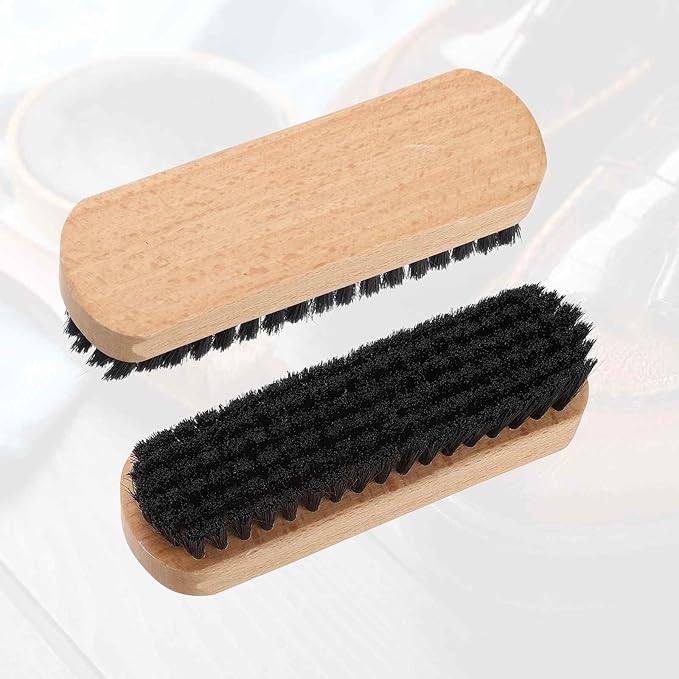 HARFINGTON Shoe Cleaning Brush 6"x2" Beech Wood Horsehair Boot Polish Brushes for Leather Shoes Boots Cloth Cleaner, Black Wood