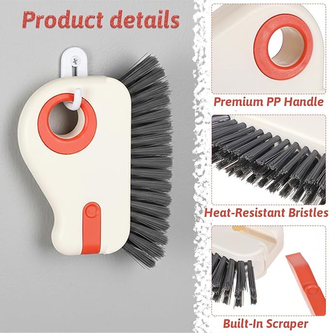 2Pcs 2 in 1 Groove Cleaning Brush, Hard Bristle Window Track Cleaning Tools, Multifunction Window Track Cleaner with Hidden Scraper, Crevice Brush for Sliding Door Sill Shutter Vents Household