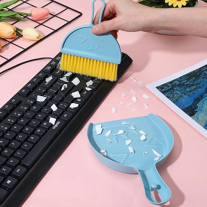 9pcs mini Broom and Dustpan Set Small Broom and Dustpan Set with Handle Portable Desktop Sweep Tools mini dustpans and Brush Sets for Car Interior,Cleaning Tools,Sofa3 Colors