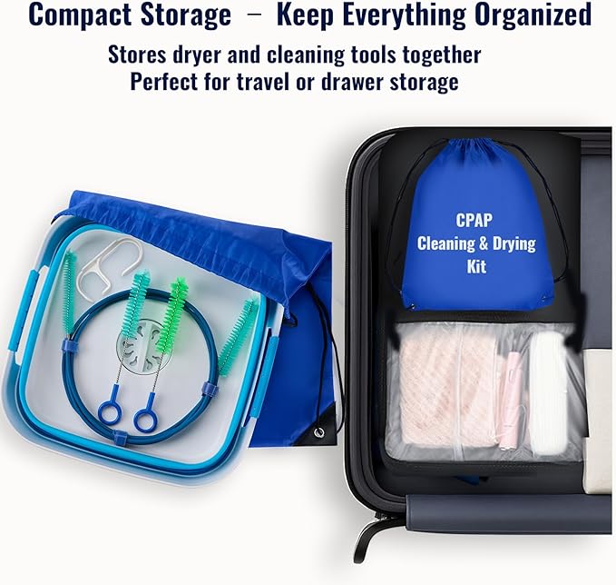 Complete CPAP Cleaning Kit with CPAP Hose Dryer, CPAP Dryer and Cleaning Supplies for 22 mm & 15 mm Tubing, CPAP Hose Cleaner Brush, Collapsible Wash Basin, and 2 Hooks (Ultra)