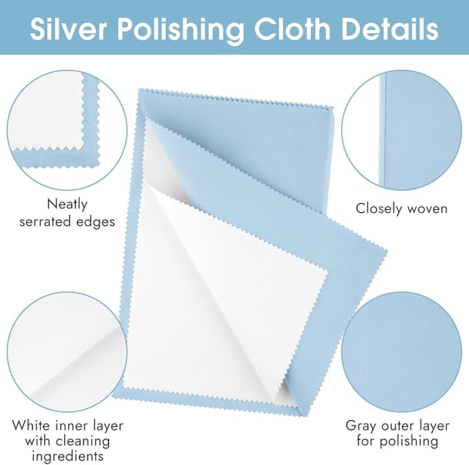 3 Pcs Silver Polishing Cloth, Large 10" X 12.5" Jewelry Cleaner Cloth, Soft Jewelry Polishing Cloth, Four-Layer Double-Sided Silver Cleaning Cloth for Gold, Silver, Diamond, Platinum Jewelry, Blue