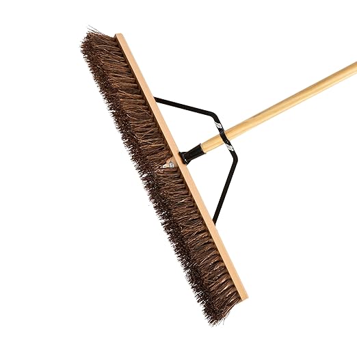 Restaurantware-Clean Tek Professional 30 Inch Push Broom, 1 Heavy-Duty Broom with 60â€ Handle - Palmyra Bristles, Use Indoor and Outdoor, Wooden, Commercial Use, for Deck, Driveway, Garage, Patio