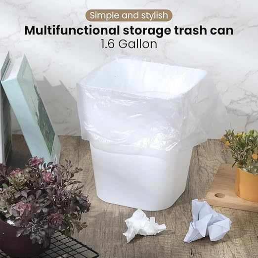 Eccliy 6 Pack Small Trash Cans for Bathroom Plastic Trash Can with 3 Rolls of Bags Small Wastebasket Garbage Bin Container, Bedroom, Home Office, Living Room, Kitchen (Gray,White)