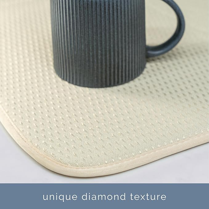 S&T INC. Dish Drying Mat, 16” x 18”, Absorbent Microfiber Kitchen Counter Mat, Drying Pad for Dishes, Utensils, Pots and Pans, Large, Diamond Texture, Cream