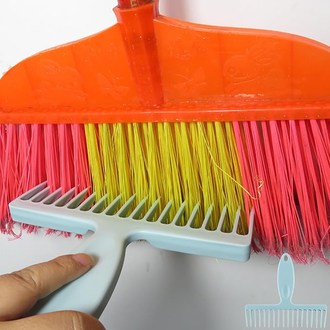 2 Pcs Broom Comb Hair Removal Comb Cleaning Brush with Hanging Hole Cleaning Tool for Floor Bathroom Sewer Hair Collectors, Blue
