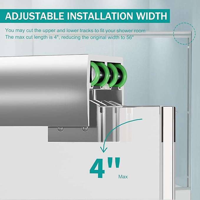 56"-60" Adjustable Width Double Sliding Shower Door - Semi-Frameless Bathtub Enclosure with Tempered Glass, Brushed Nickel Aluminum Frame, Easy DIY Installation for Standard Tubs