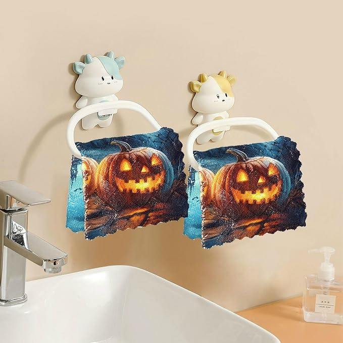 ALAZA Kitchen Towels Halloween Pumpkins Castle Flying Bat Dish Towels Multipurpose Reusable Dish Cloths Soft Cleaning Cloth Kitchen Accessories Set of 6,11"x11"
