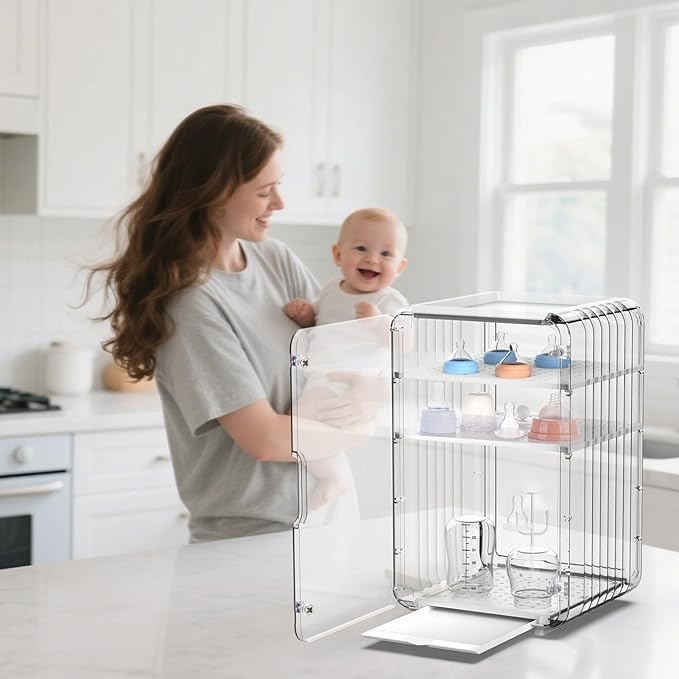 Palksky Baby Bottle Organizer for Storage,Baby Bottle Drying Rack for Countertop Organizer,Clear Space-Saving