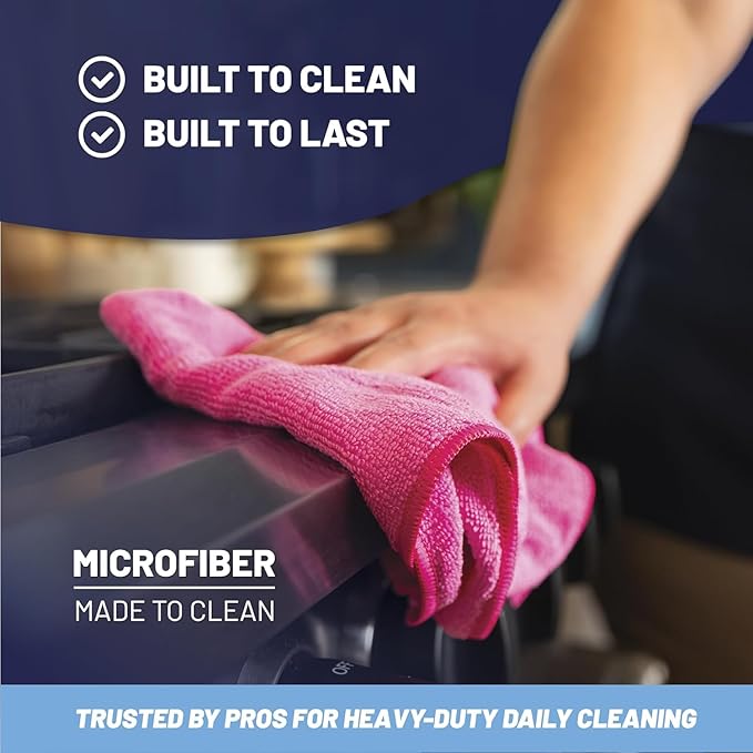 MW PRO Microfiber Cleaning Cloths Black (12 Pack, 12x12) - Commercial Janitorial Towels & Lint Free Rags - Heavy Duty for Auto Detailing, Glass Windows, Housekeeping & Screens - Washable 300+ Times