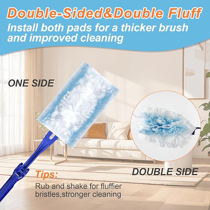 50 Count Duster Refills Kit for Swiffe Duster, One-Sided Electrostatic Duster with 2 Handles, Heavy Duty Dusters Refills Replacement for Cleaning Home, Blinds, Fans, Corners
