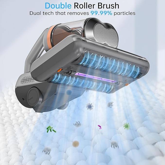 Mattress Vacuum,20Kpa Bed Vacuum Cleaner with 273nm UV-C Light & Ultrasonic & High Heating, Dual Brush Roll Rotation & Dust Cup, 500W Deep Cleaning 99.9% Filtration with 32000 RPM/Min