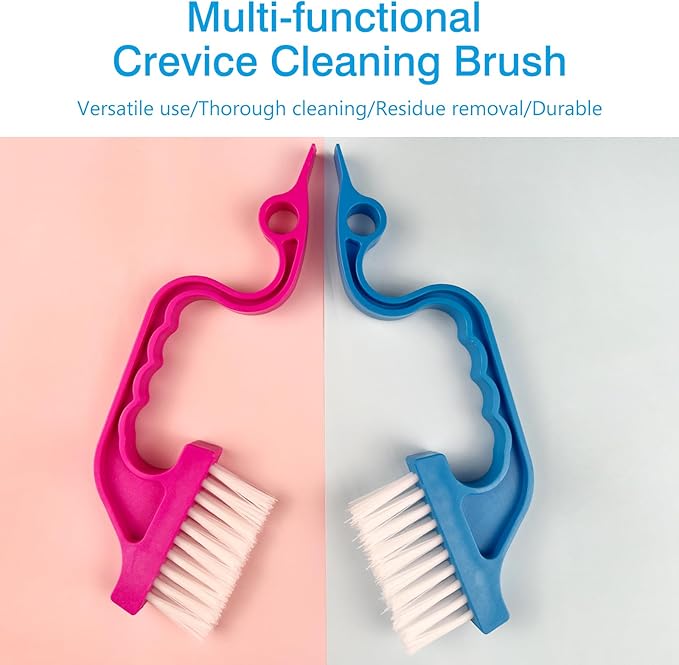 Window Track Cleaning Brush Set - 2 Pack Window and Door Track Cleaning Tools with Ergonomic Handle for Precision Cleaning, Blue and Pink