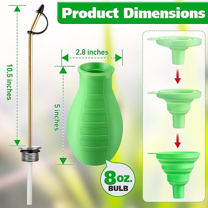 Diatomaceous Earth Powder Duster, 8OZ Garden Powder Applicator Dispenser with Long Metal Tube, Bulb Duster Sprayer for Home Organic Gardening Agricultural Supply(Green,1 Pack)