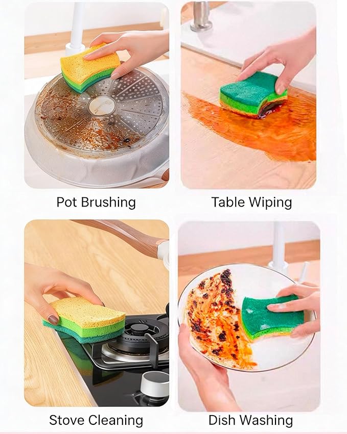 6 Pack Heavy Duty Kitchen Sponge Dish Sponges Double-Sided Dishwashing Scrub Sponges (Green)