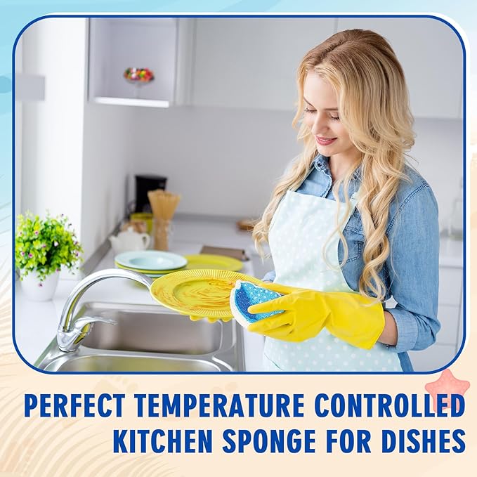 Whaline 8Pcs Starfish Shell Kitchen Sponges Water Absorbing Dish Washing Sponge Summer Sea Snail Starfish Shell Non Scratch Cleaning Scrub Sponges for Summer Home Kitchen Bathroom