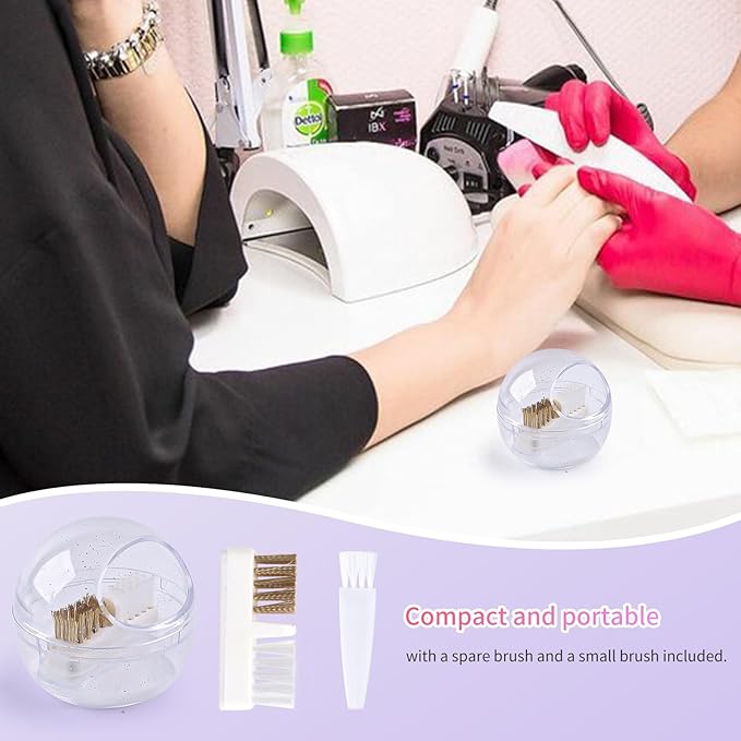 Nail Drill Bits Cleaner Brush Case Accessories, Nail Art Cleaner Tool Case with Steel & Nylon Wire Brush for Cleaning Tungsten Carbide Ceramic Nail Drill Bits Cuticle, White