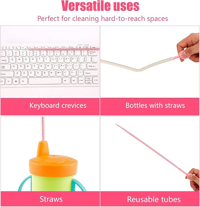 4pcs Straw Cleaner Brushes Compatible with Stanley, 31.5cm/12.4in Extra Long Full Bristle Coverage Reusable Straw Cleaning Brushes Cleaning Accessories (Macaron Pink, 3 Sizes)