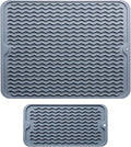 Silicone Dish Drying Mat - 2 Packs of Non-Slip Silicone Mat Easy Clean Drying Mat Large Heat-Resistant Dish Drainer Mat for Kitchen Counter, Sink, Refrigerator or Drawer Liner(16"x12", 12''x 6'' GREY)