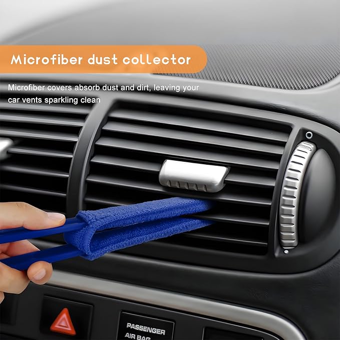 2 PCS Car Blinds Duster, Window Blind Cleaner Duster Brush with Removable Microfiber Sleeves, Multifunction Cleaning Tool for Auto Shutter Air Conditioner Vents Keyboard (Blue)