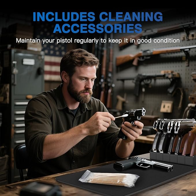 MoKo Pistol Rack for Gun Safe, Gun Rack Fits Most Handguns, Scratch Resistance Pistol Stand and Holder for Gun Safe, Gun Cabinet Accessories with Cleaning Tools