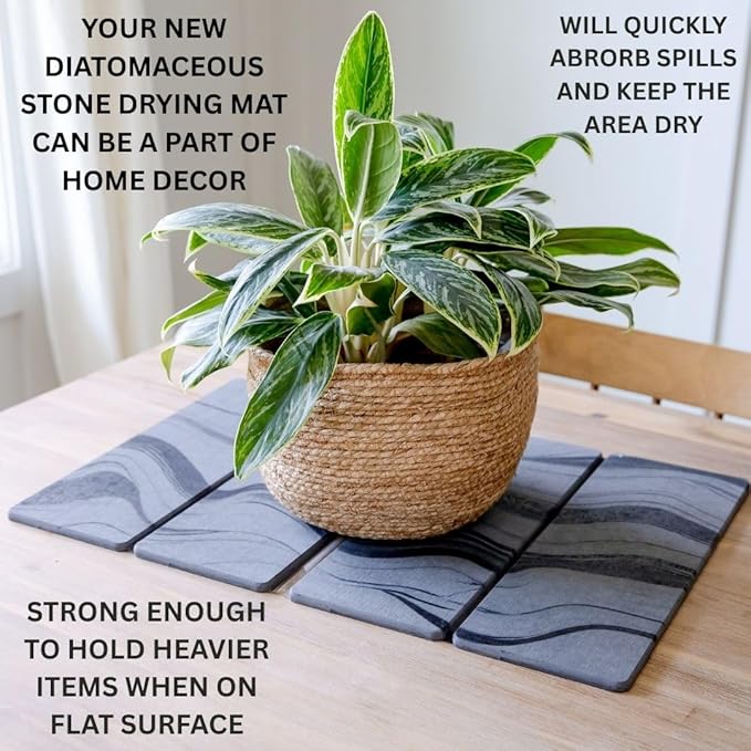 Large Stone Dish Drying Mat for Kitchen Counter | 23.5” L x 15.3” W Diatomaceous Earth Quick Drying Pad | Foldable & Super Absorbent Dish Drying Stone for Plates, Bottles & Utensils | Gray