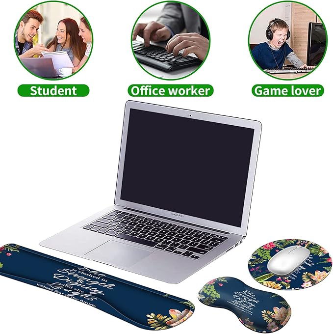 Ergonomic Keyboard Wrist Rests Gel Memory Foam Mouse Pad with Round Mousepad + Coasters, Wrist Support Set with Non Slip Base for Gaming Office Laptop Easy Typing, Psalm 31:25 Watercolor Floral
