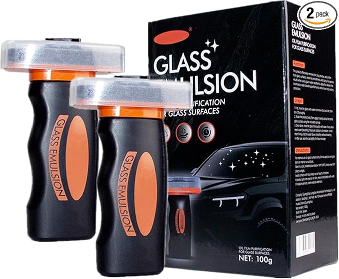 2 Pcs Glass Oil Film Remover for Car,Glass Emulsion Cleaner,Removes Oil Film & Smudges, Improve Windshield Clarity for Safe Driving
