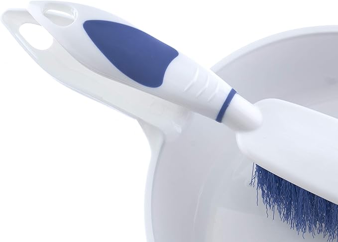 Dustpan and Brush Set, Hand Broom with Ergonomic Grip Handle - Rubber Edge for Easy Dirt Pickup, Durable Material - Blue Hand Brush by Superio
