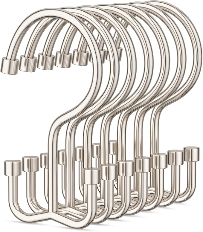 Goowin Shower Curtain Hooks, Shower Curtain Rings, Metal Shower Curtain Hangers Rust Proof, Double Glide Shower Rings for Curtain, Simple Shower Hooks for Shower Curtain, Nickel, 12 Pack-Cylinders