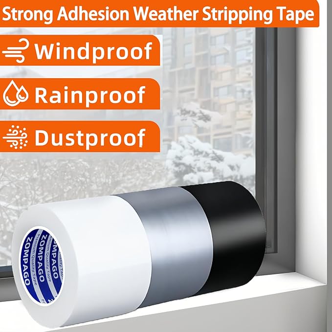 Strong Adhesive Cloth Weather Stripping Tape for Sliding Windows and Door Frames - Seal Strip for Soundproofing,Dustproof, Waterproof,and Windproof-Durable and Wear Resistant,1.8inx66FT,White