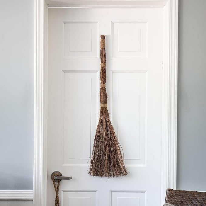 Pumpkin Spice Scented Broom – 36 Inch Rustic Heather Broom with Rope Loop for Easy Hanging – Farmhouse Kitchen Accent, Witchy Halloween Décor, Cozy Holiday Home Decoration & Door Protection