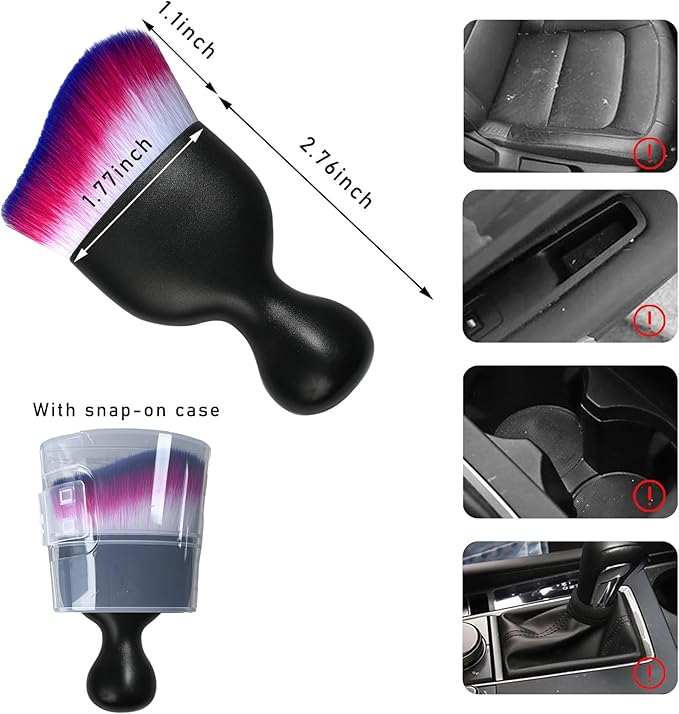 Car Interior Dust Brush, Soft Scratch Free Auto Detailing Brushes, Universal Vehicle Interior Cleaning Tool for Automotive Dashboard, Air Vents, Leather(White & Red & Blue)