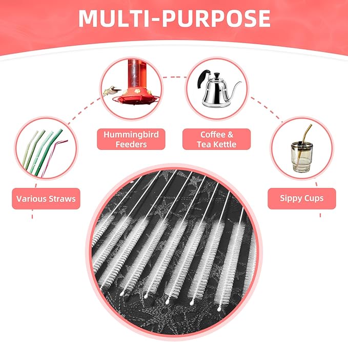Cleaning Brushes for Reusable Drinking Straws, Set of 5, Long Wire Handle, Bottle and Straw Cleaner for Stanley Mug, Sippy Cup, Water Bottle and Tubes, Reusable and Flexible