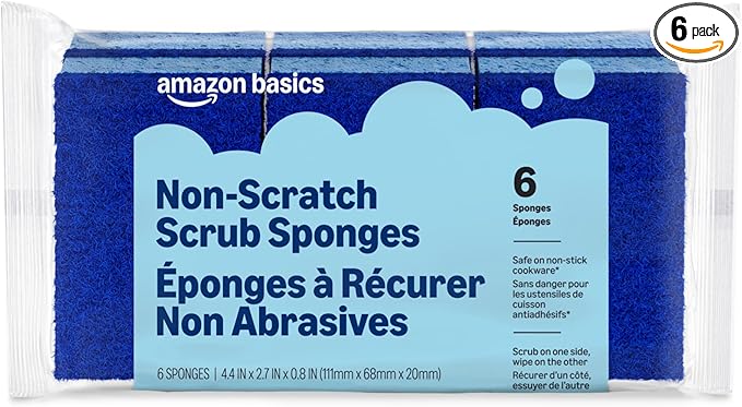 Amazon Basics Non-Scratch Dual-Sided Sponges for Nonstick Pots and Pans, Dish Scrubber, All-Purpose, (Pack of 36), Packaging May Vary